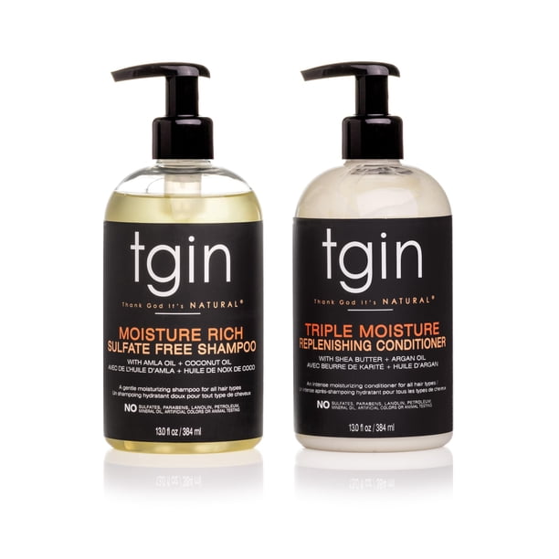 tgin Champú hidratante y acondicionador dúo para cabello rizado y ondulado sin sulfato hidrata y desenreda el cabello seco 13 oz (juego)