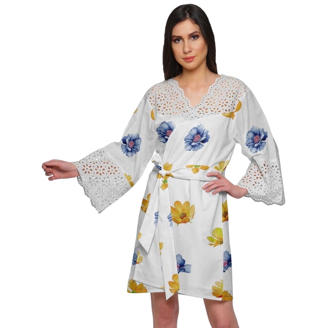 Moomaya Short Robes For Women Lightweight Venice Lace Summer Loungewear