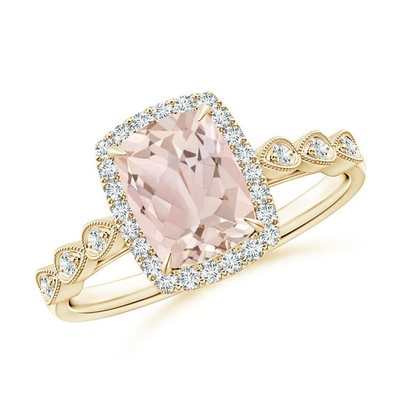ANGARA Natural Cushion 1.2 ct Morganite Halo Ring with Marquise Motifs in 14K Yellow Gold for Women | Birthday, Anniversary, Jewelry Gift for Women | Natural Morganite Ring
