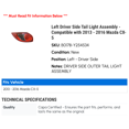 thumbnail image 2 of Left Driver Side Tail Light Assembly - Compatible with 2013 - 2016 Mazda CX-5 2014 2015, 2 of 2