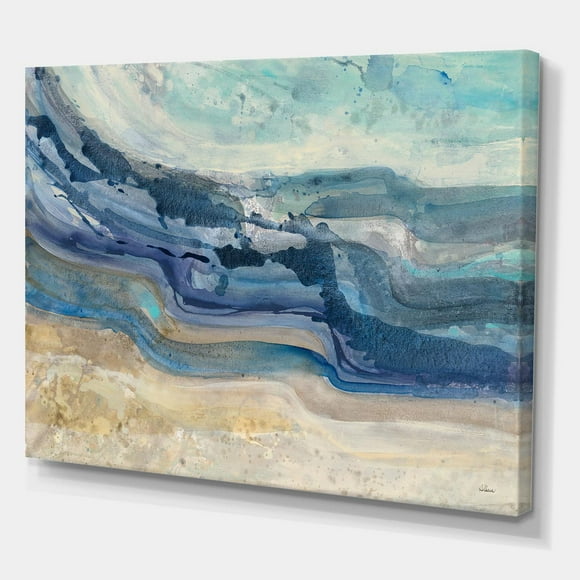 Designart Coast Blue Sea Waves Watercolour Canvas Wall Art
