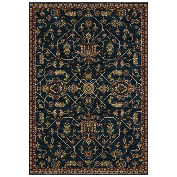 Moretti Parquet Area Rug 531B5 Traditional Blue Vines Bulbs 5' 3" x  7' 6" Rectangle