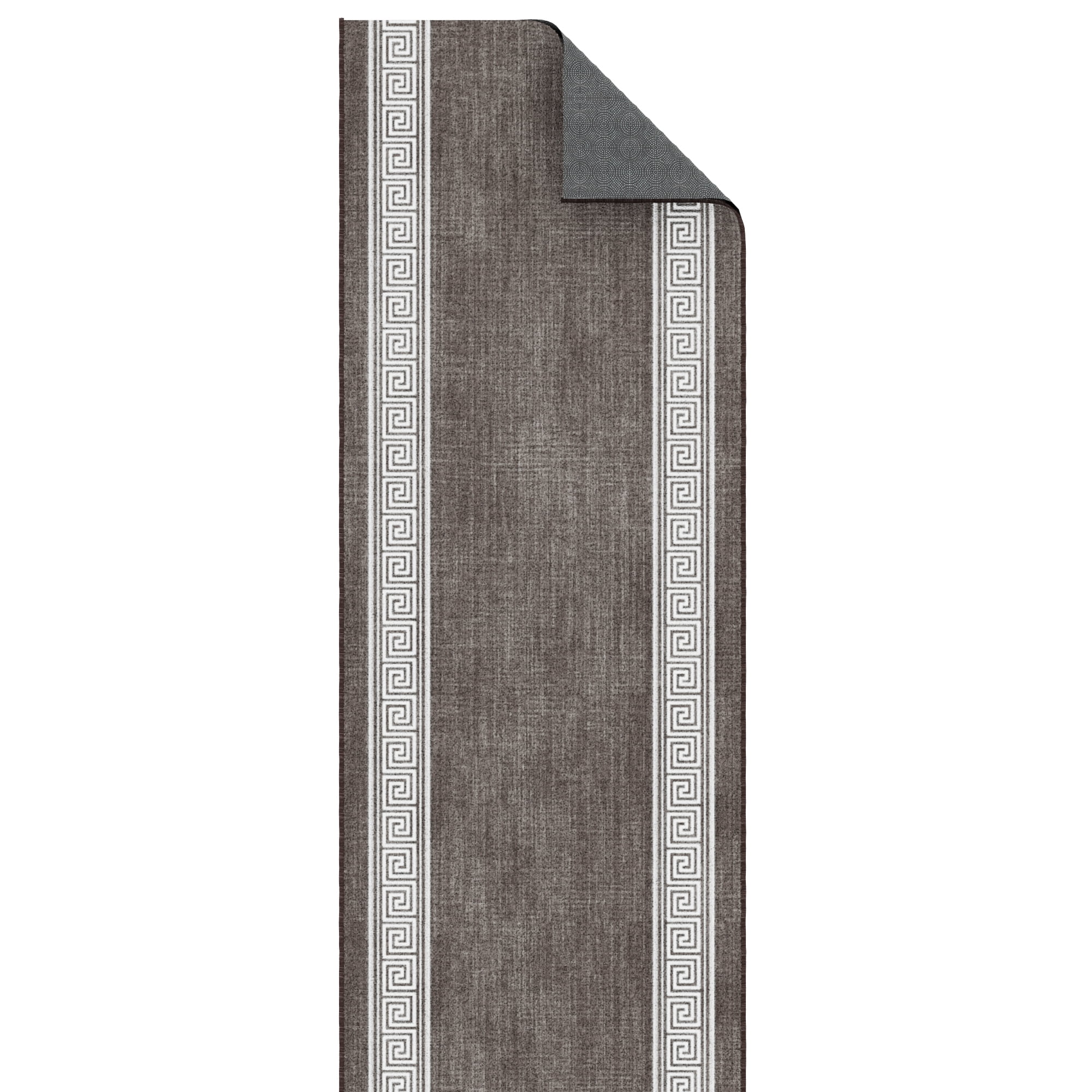 Ottomanson Aisle Runner Rug 1'10.5" x 39' Soft Non-Slip Indoor Rug, Greek Border Brown
