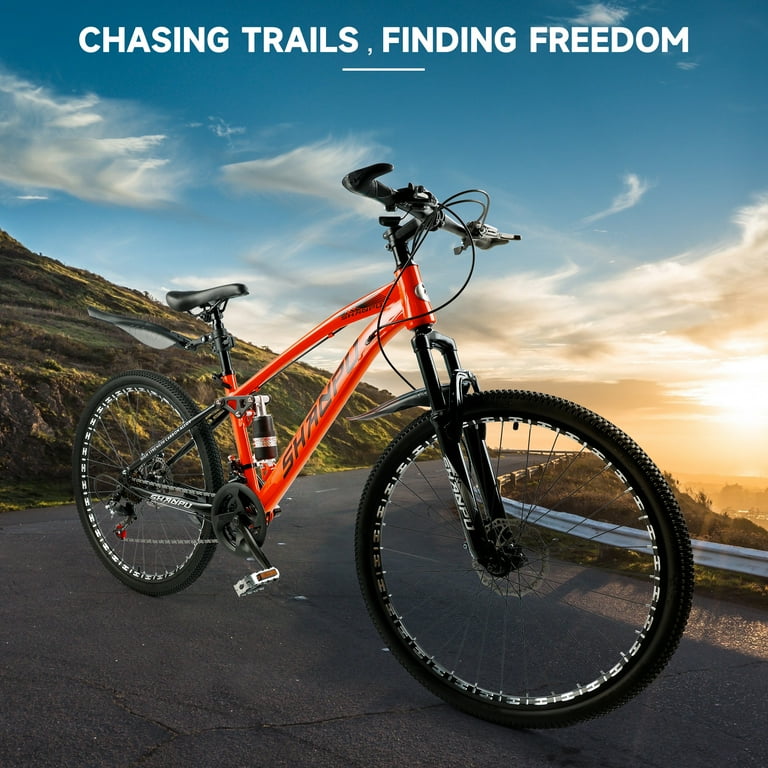 ARTUDATECH Full Suspension Mens Mountain Bike, Shimano 21 Speed, 26 Inch Wheel, Dual Disc Brake Bike for Men Womens Adult Bicycle With Bike Lock And ARTUDATECH Full Suspension Mens Mountain Bike, Shimano 21 Speed, 26 Inch Wheel, Dual Disc Brake Bike for Men Womens Adult Bicycle With Bike Lock And