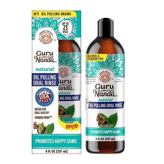 GuruNanda Oil Pulling with Cocomint, Essential Oils & Vitamins D3,E,K2 - Natural Mouthwash - 8 fl oz