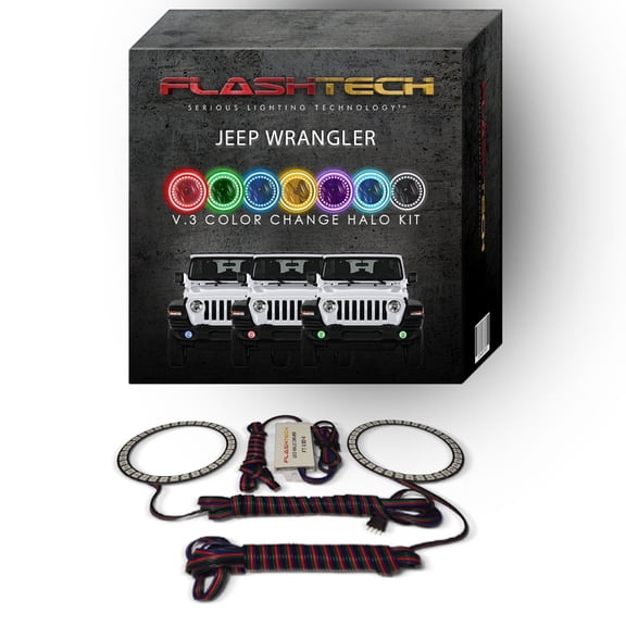 Flashtech RGB Multi Color Changing LED Halo kit for 2018-2019 Jeep Wrangler Fog Lights