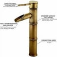 thumbnail image 4 of Grifo de bambú alto, mezclador de fregadero en cascada, grifo monomando para lavabo, grifo de un solo orificio disponible con agua fría y caliente, grifo de baño de bronce., 4 of 5