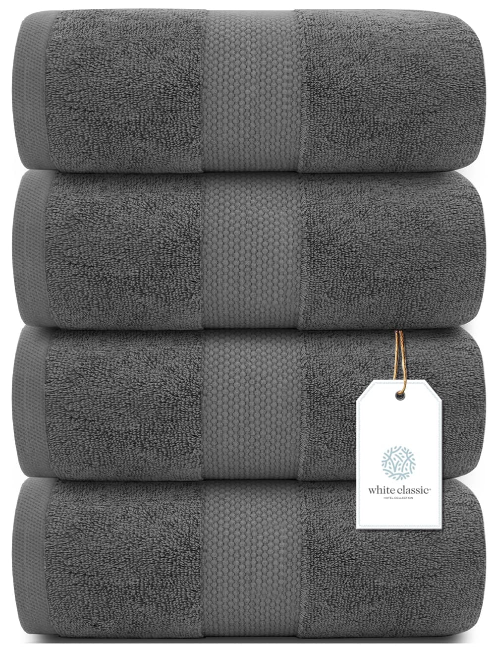 Solid #35 Dark Grey / Straight White Towels