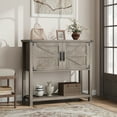 thumbnail image 2 of Farmhouse Style Console Table – 2-Door Cabinet & Open Shelf – Wood Sofa Side Table – Storage for Living Room, Hallway, Kitchen – Grey, 2 of 8