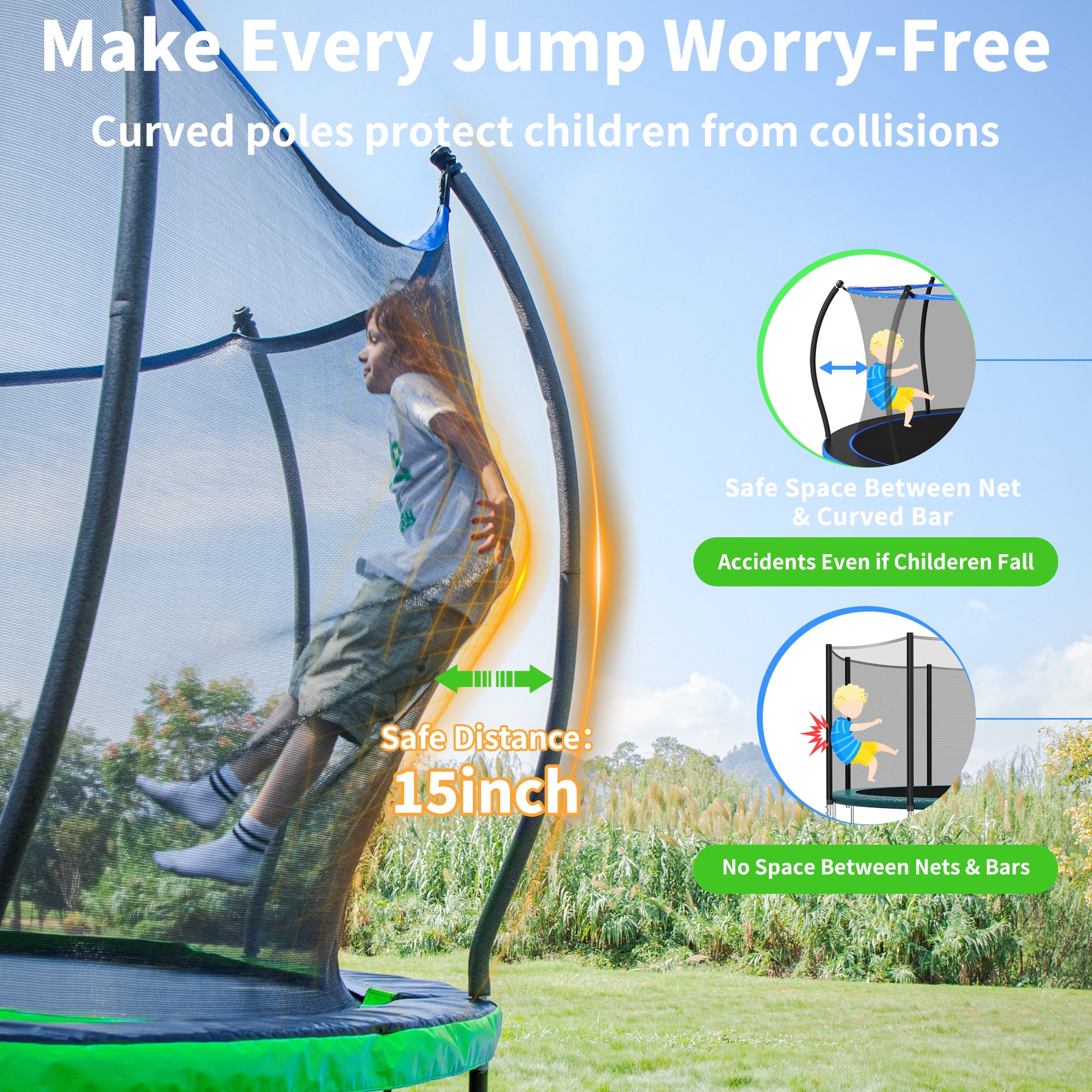 Outdoor Trampoline,Fashionsport Outfitters 10FT/12FT/14FT /16FT Round Trampoline with LED Lights, Recreational Backyard Trampolines Anti-Rust for Kids and Adults with Net and Ladder