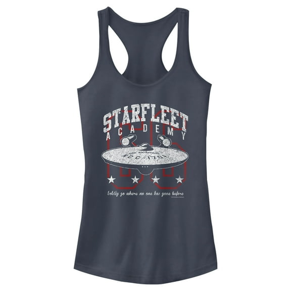 Junior's Star Trek: The Original Series Starfleet Academy Enterprise Boldly Go Racerback Tank Top Indigo Small
