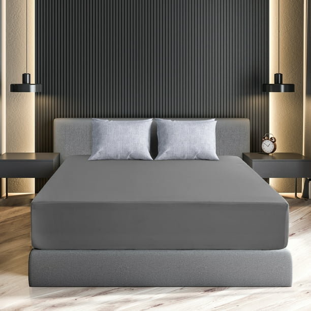 Lux Decor Collection Drap-Housse en Microfibre 16 Pouces Poche Profonde (Full, Gris)