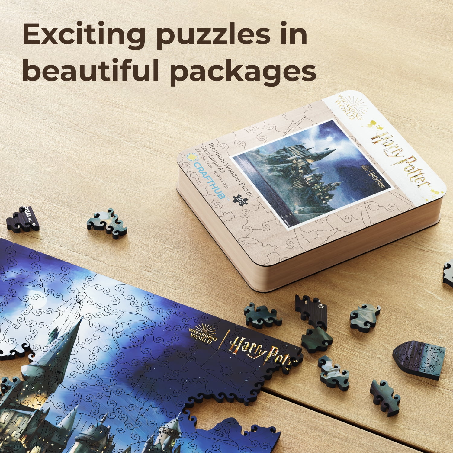 CRAFTHUB Harry Potter Puzzles - Hogwarts Wooden Jigsaw Puzzle for Adults - Ages 13+, 10.8"x11.9"