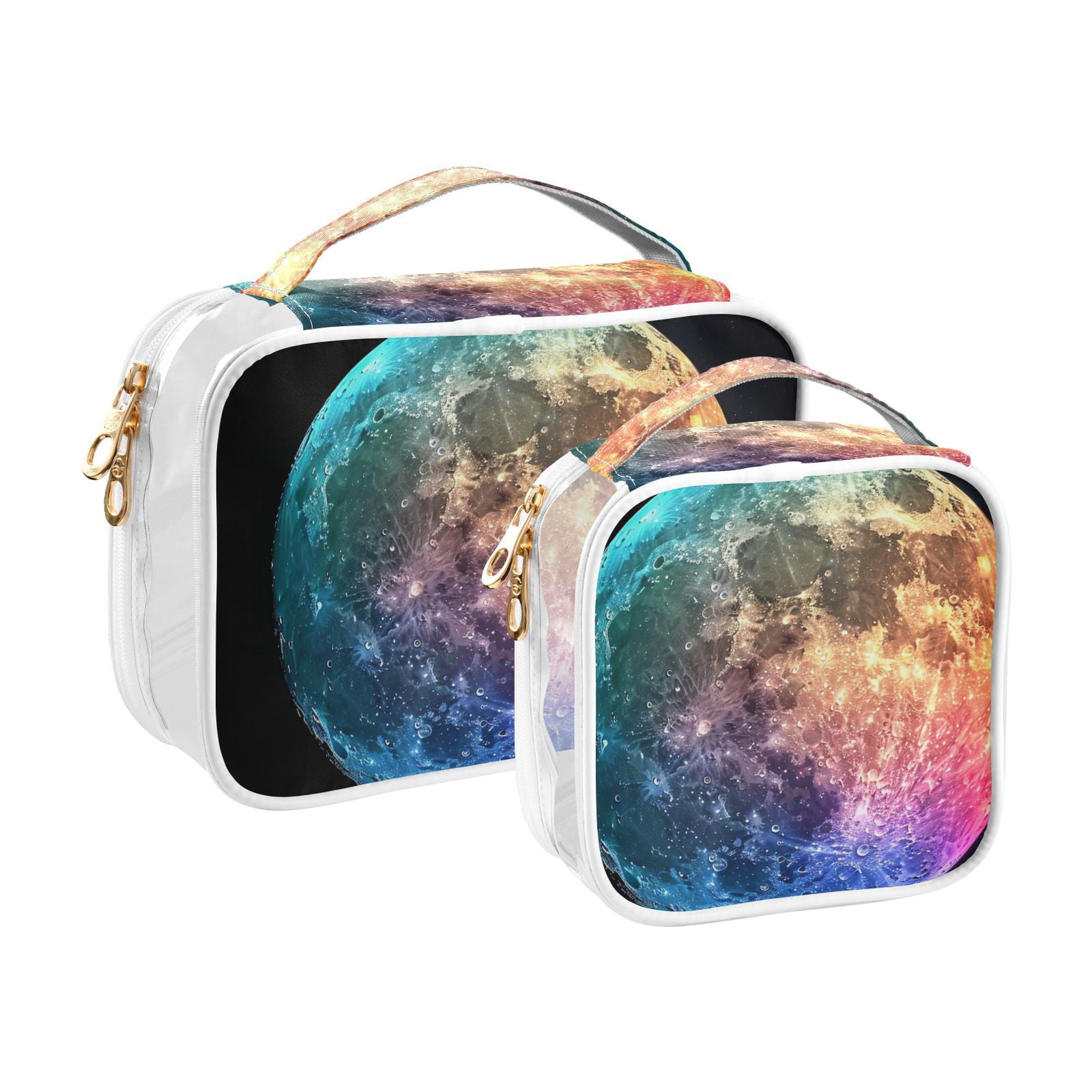 Clear Makeup Bags with Handle Large Opening 2 Pack Set Toiletry Bag Quart Size Bag, for Women Man Traveling Travel Essentials, Toiletries and Other. Colorful Moon