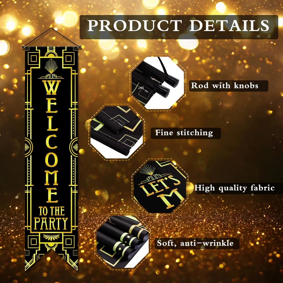 BUTTERFLY- Roaring 20S Party Decorations New Year Porch Signs Black And Gold Banner 1920S