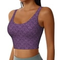 thumbnail image 2 of Goofa Retro Florals Purple Printed Sports Bras for Women, High Impact Running Bra Workout Crop Tank Tops Longline Sports Bra Push up-, 2 of 9