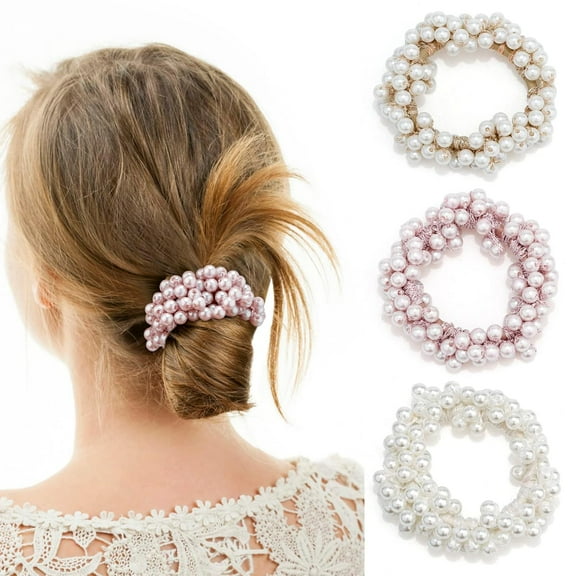 Pearl Scrunchies for Women, Bead Hair Ties for Thin Hair Bridal Hair Scrunchies, Stretchable Hair Elastics Pearl Hair Accessories for Women Girls