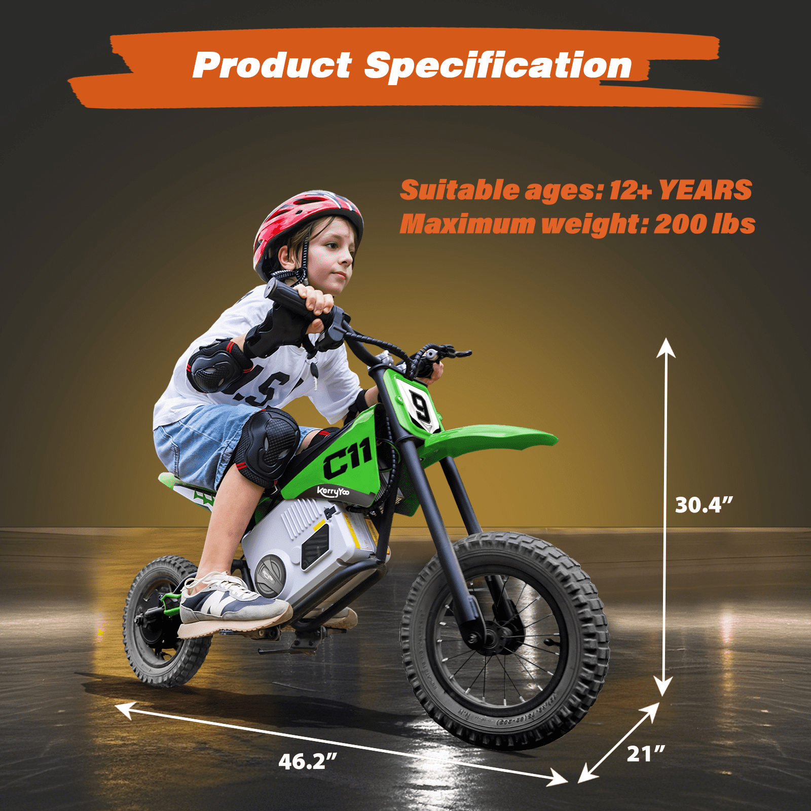 Kerry Yoo C11 36V Electric Dirt Bike for Kids 8-14, 350W Ride on Motorcycle, Electric Motorbike Teens,16 mph, High/Low Speeds-Green