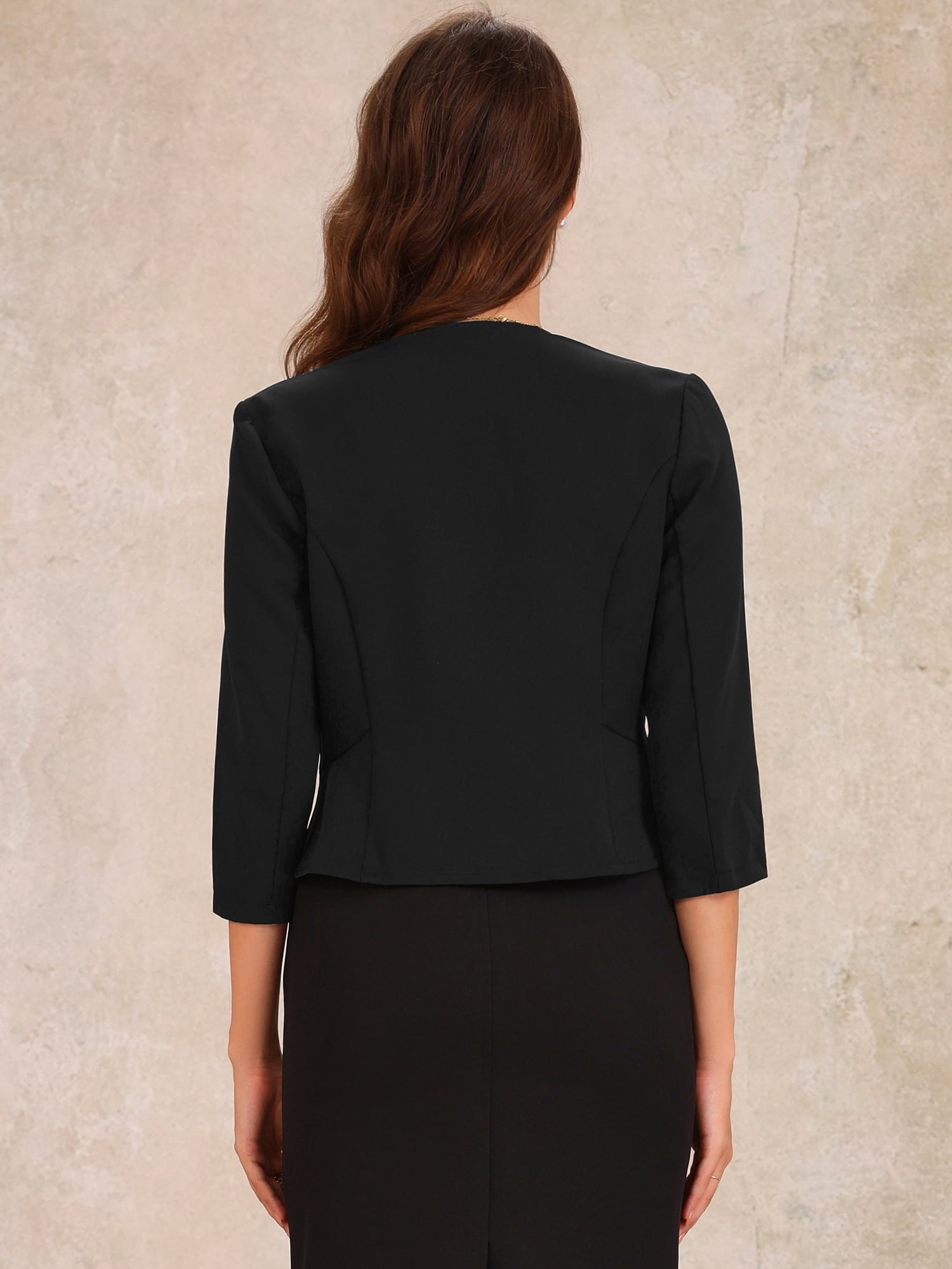 DARING DIVA Women's Open Front 3/4 Sleeve Peplum Business Blazer L Black