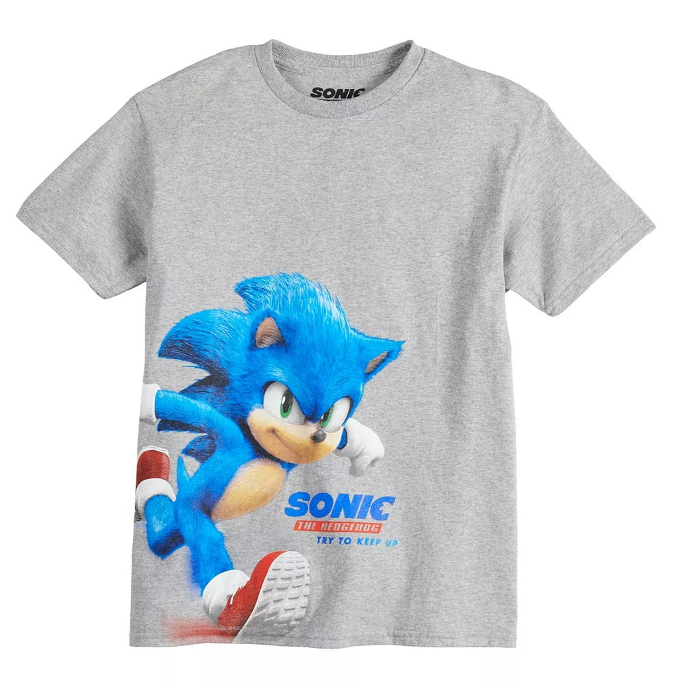 Sonic the Hedgehog Boys Shirt Try to Keep Up Graphic Tee Gray Size