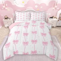 Manfei Cute Bowtie Bow Queen Comforter Set,Kawaii Polka Dots Bedding Sets,Pink Bowknot Ribbon Bedding Comforter Set For Girls Kids,Microfiber Bedroom Decor Reversible,3pcs