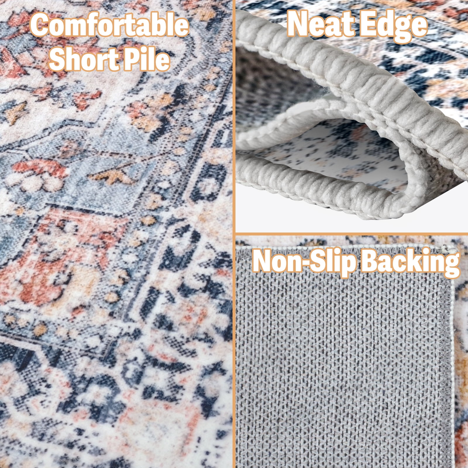Meafeng Vintage Collection Bohemian Indoor Area Rugs, Machine Washable Rug Non-Slip Carpet for Living Room Bedroom, 6.6' x 10'(7'x10')