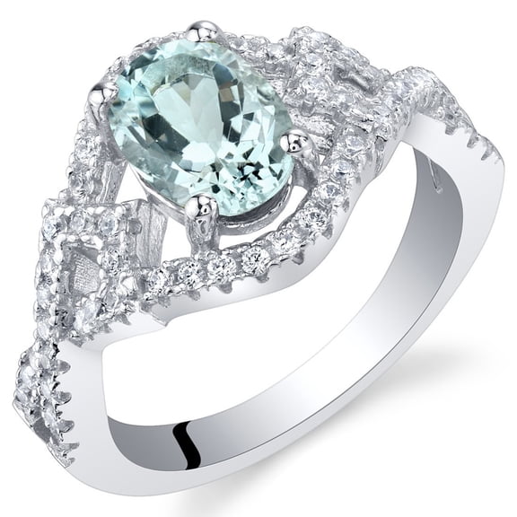PEORA Aquamarine Lace Ring for Women 925 Sterling Silver, Genuine Gemstone, 1 Carat Oval Shape 8x6mm, Size 6