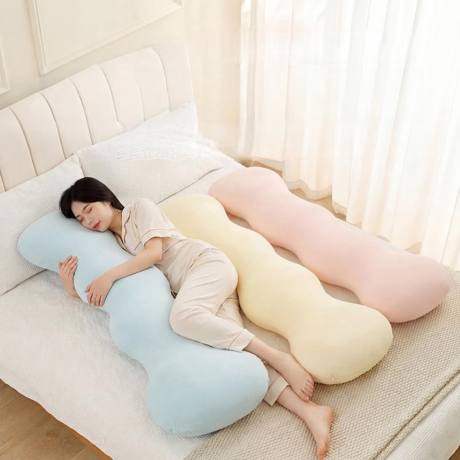 2026 New Pea Pod Body Pillow for Side Sleeper,Ergonomic S-Shaped Full Body Support Pillow for Adults,Long Cooling Hug Pillow for Back Neck Hip & Leg Support,Soft Bolster Pillow (Purple, 120 * 53cm)