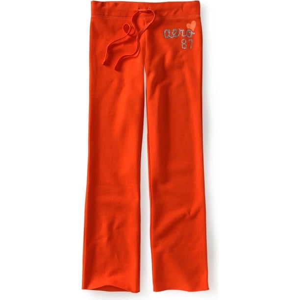 Aeropostale - Pantalones deportivos clásicos de forro polar con purpurina para mujer, naranja, extragrande