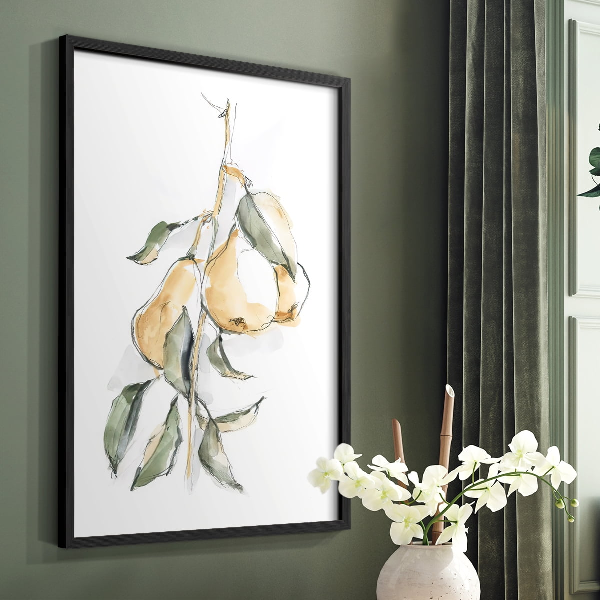 Watercolor Fruit Contour I Framed Print in Black Solid Wood 22 x 28 Framed Print