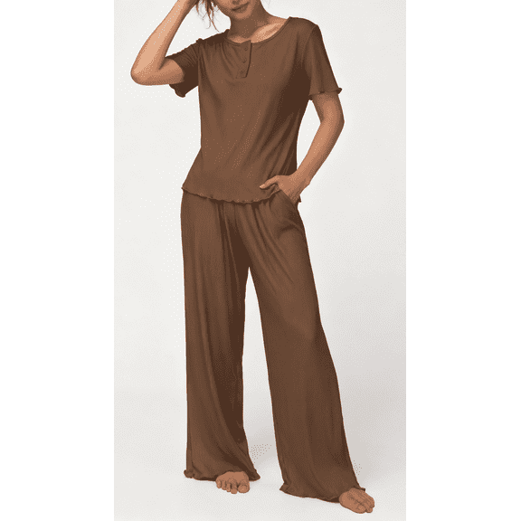 Loritta Womens Pajamas Knit Short Sleeve lounge sets 2 piece For Women Summer Purple L