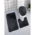 thumbnail image 2 of Hwuxmo Solid Color Bath Mats 3 Set Bathroom Rugs For 3 Pcs Toilet Mats Universal Soft Comfortable Water Absorption Non-Slip Thick Machine Washable Easier To Dry Dark Black, 2 of 8