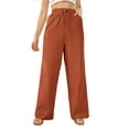 thumbnail image 3 of Women's Pants Casual Elastic High Waisted Wide Leg Pants Rust Brown XS Palazzo Pants with Pockets, 3 of 5