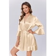 thumbnail image 4 of Ekouaer Silk Robes for Women White Ruffle Bridesmaid Sexy Robe for Wedding Day Bridal Robes Satin Bathrobe Soft Sleepwear, 4 of 6