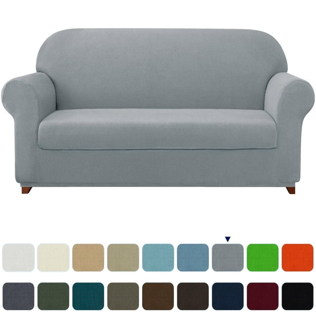 Housse Extensible 2 Pcs 2024 à Motif Quadrillé Texturé pour Sofa Gris