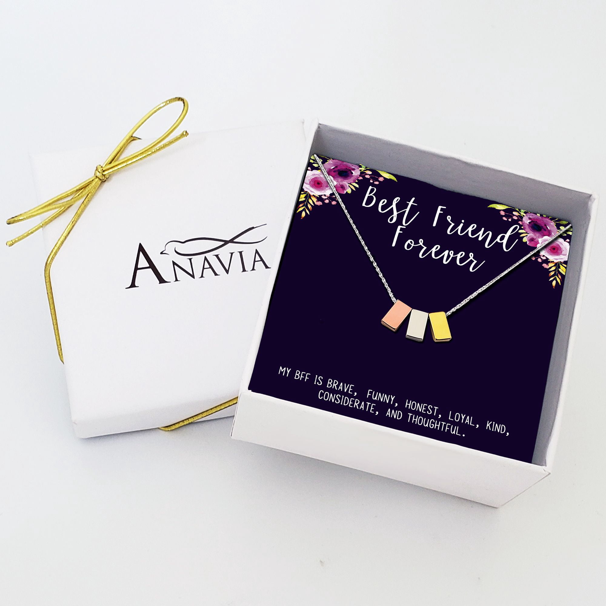 Anavia Best Friend Necklace, Friendship Jewelry, Best Friend Gifts, Gift for Friend, Birthday Gift, Christmas Gift for Her, Multicolor 3 Cubes Pendant Necklace with Wish Card