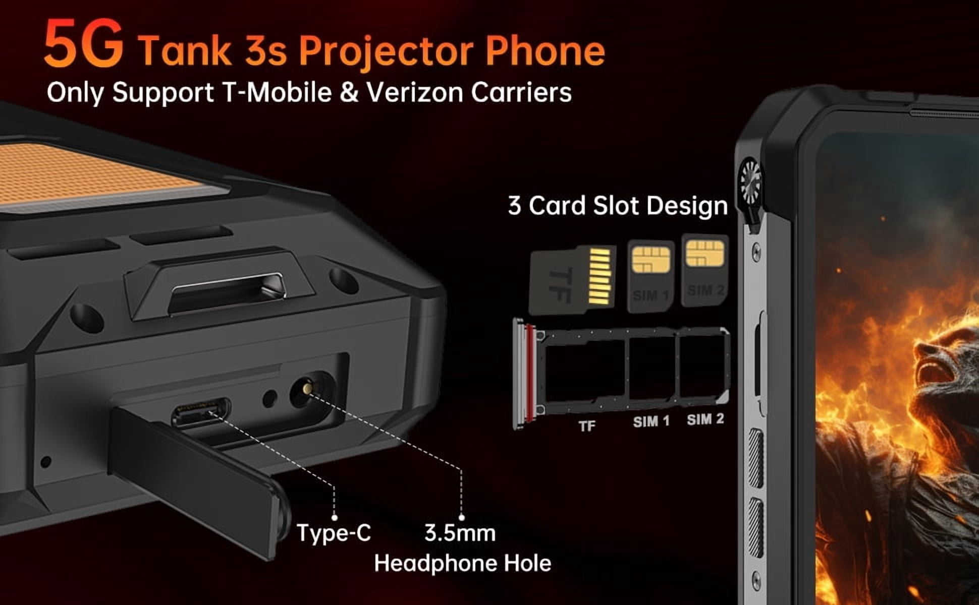 Tank 3s 5G Rugged Smartphone, Android 14 Waterproof Rugged Phone, 12GB 256GB, 6.79’’ Unlocked Cell Phones Compatible with T-Mobile/Verizon