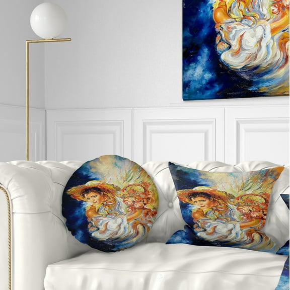 Designart Girl with Flowers - Floral Throw Pillow - 12x20