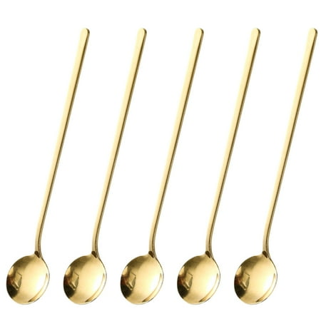 

5 Pcs Japanese Style Simple Long Handle Dessert Coffee Mixing Round Spoon