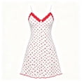 thumbnail image 6 of RoamHome Women's Cherry Print Mini Dress Lace Trim V Neck Spaghetti Strap Ribbed Bodycon Summer Casual, 6 of 6