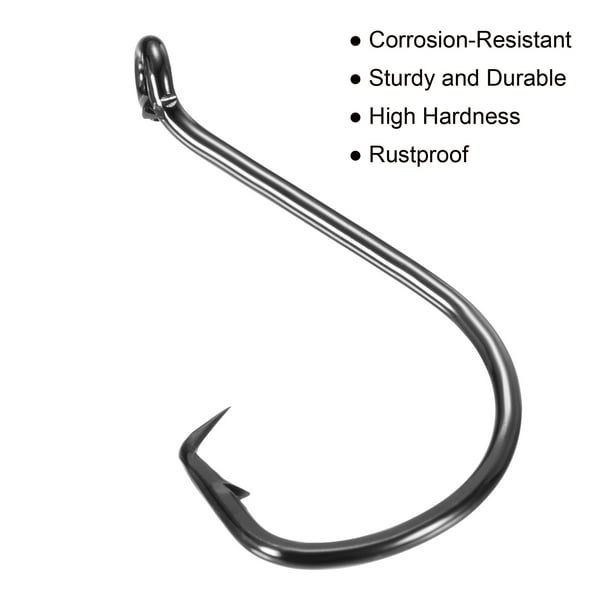 Unique Bargains Uxcell 6/0#Carbon Steel Offset Hook Fishing Circle Hooks With Barbs, Black 100 Pack 45mm/1.77