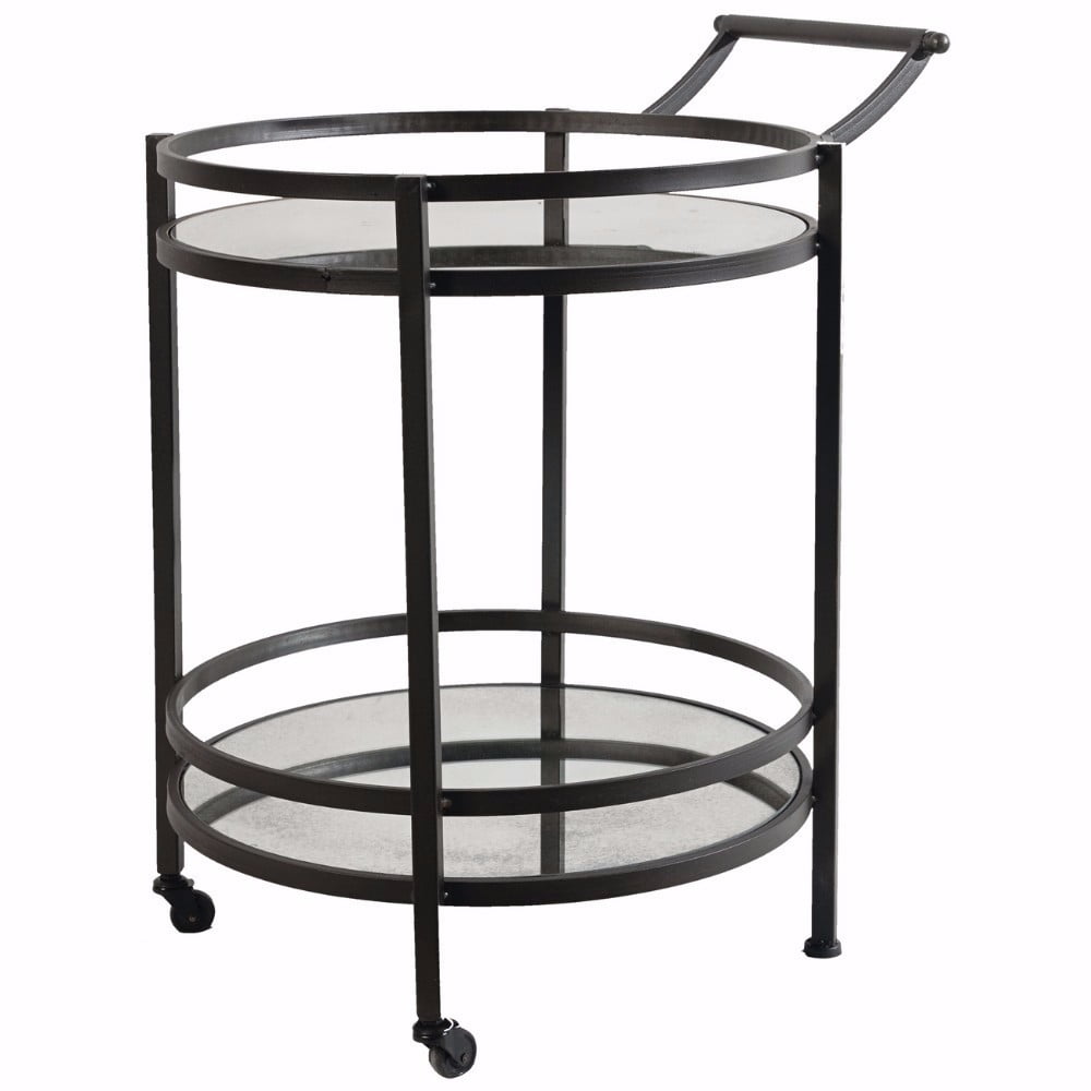 Elegant Round Metal Serving Cart With Castors, Black