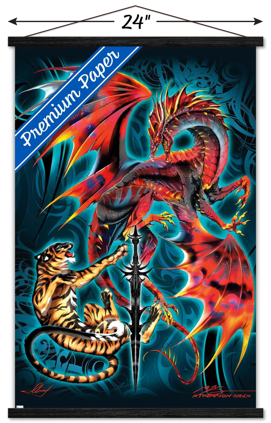 Ruth Thompson - Dragonblade Tigerblade Wall Poster with Wooden Magnetic Frame, 22.375" x 34"