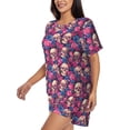 thumbnail image 2 of Fuzoiu Skull rose blue flower Print Women's Short-Sleeved Pajama Set,Lounge Sleepwear Set,Womens Pajama Sets 2 Piece,Button-Up Top and Shorts with Pockets-Medium, 2 of 7