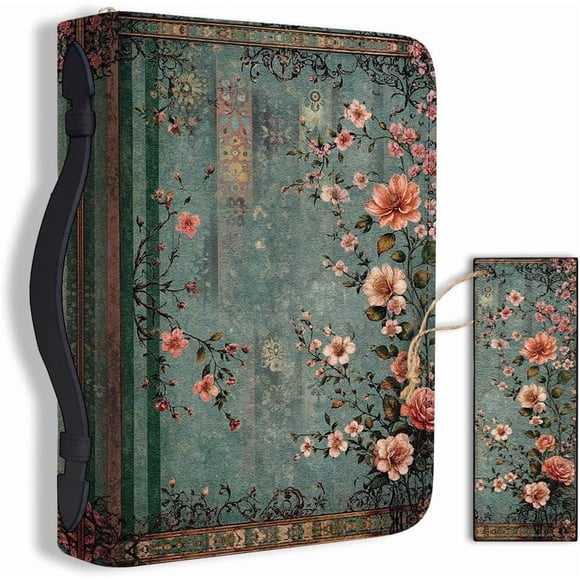 1pc Large Bible Cover 8x11 inch PU Leather Bible Case with Bookmark Vintage Flower Branch Bible Carrying Case for Women Men Christian Bible Note Books Carrying Accessories