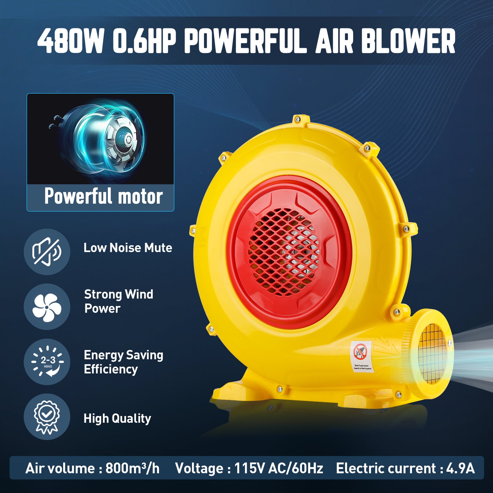 480W Air Blower, Pump Fan Commercial Inflatable Bouncer Blower, Perfect for Inflatable Movie Screen, Inflatable Paint Booth, Inflatable Bounce House, Jumper, Bouncy Castle