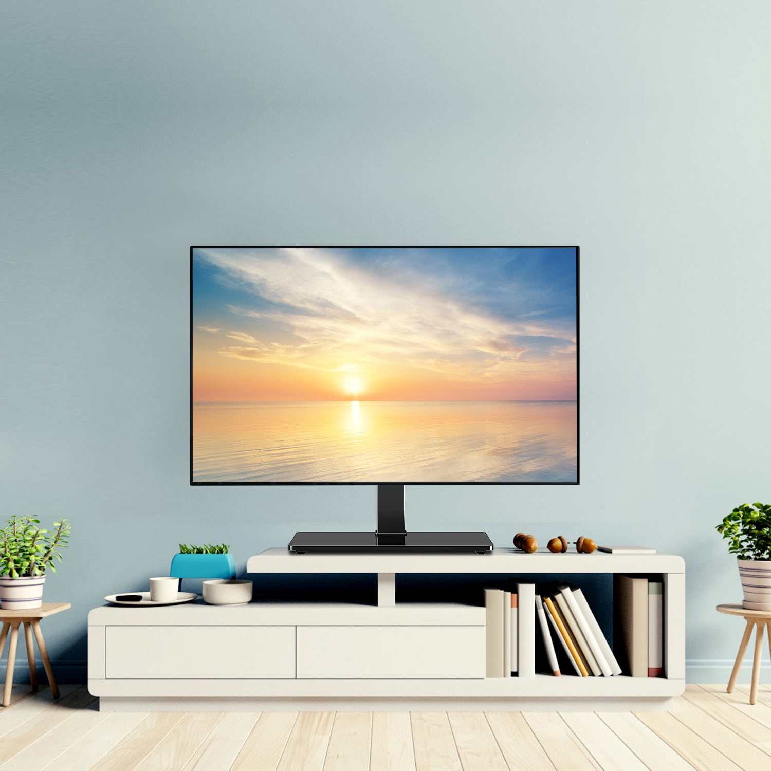 MOUNT PRO Universal Table Top TV Stand for 37-75" TVs, Max 600x400mm, Tabletop TV Mount with 9 Height Adjustable & Tempered Glass Base, Holds up to 88 lbs