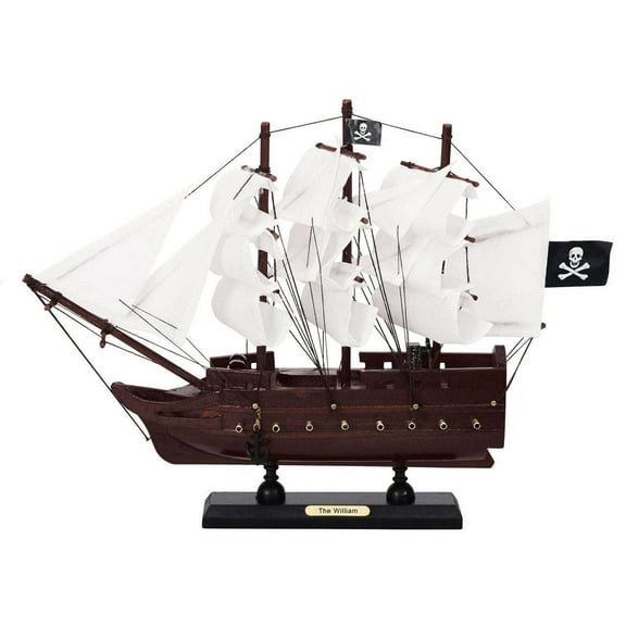 HANDCRAFTED NAUTICAL D√âCOR Wooden Calico Jacks The William White Sails Model Pirate Ship 12"