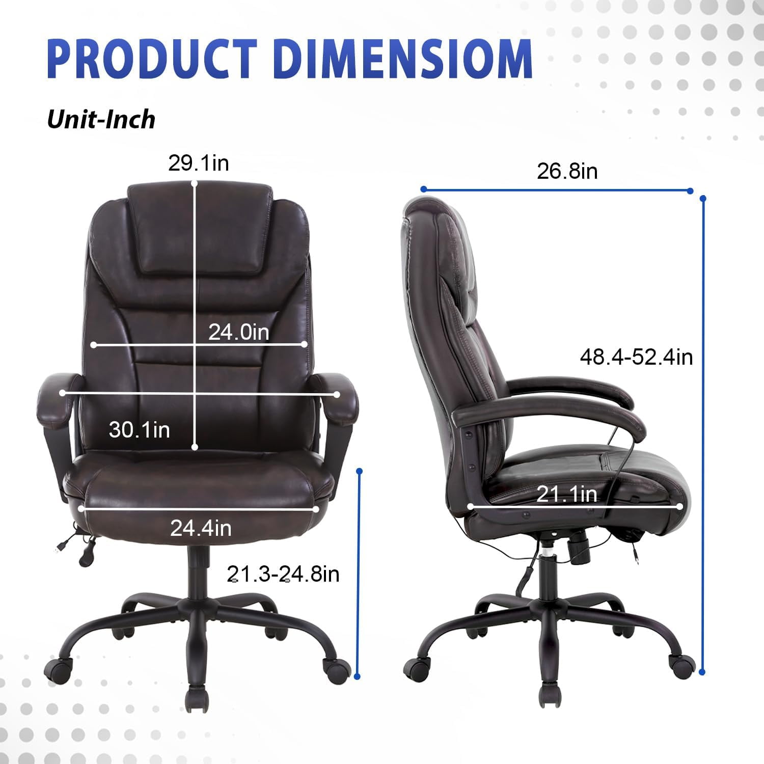 CL.HPAHKL Big and Tall Office Chair 500lbs Wide Seat Ergonomic Computer Desk Chair with Lumbar Support Arms High Back PU Leather Executive Task Swivel Rolling Chair, Brown