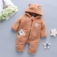thumbnail image 2 of Baozhu Autumn Winter Trendy Cartoon Bear Jumpsuit for Infant Boy Baby Girls Clothes 1 Year Warm Hooded Zipper Romper 0-24 Months, 2 of 5